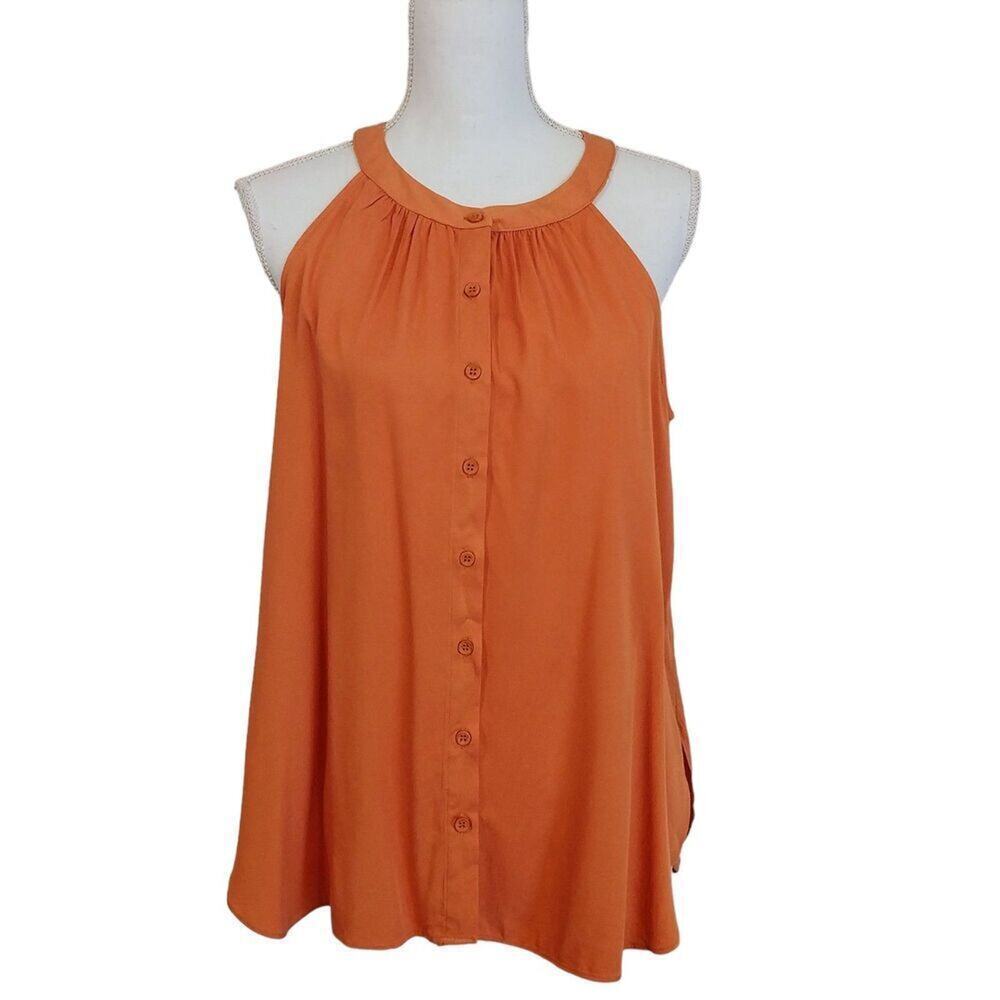 Rose + Olive Halter Top Women Size Small Orange Casual Preppy Colorful - Picture 1 of 7